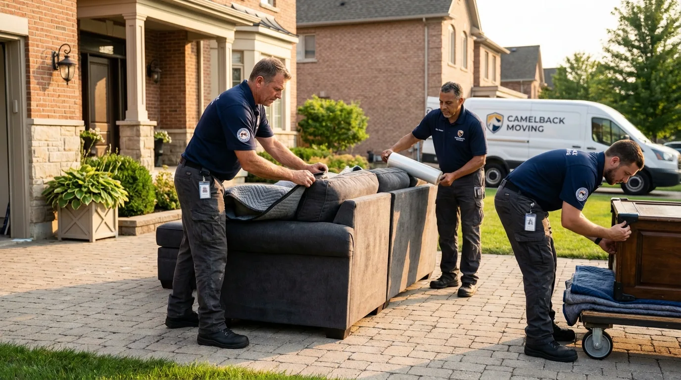 Large estate moving crew wrapping furniture in Laingsburg, MI