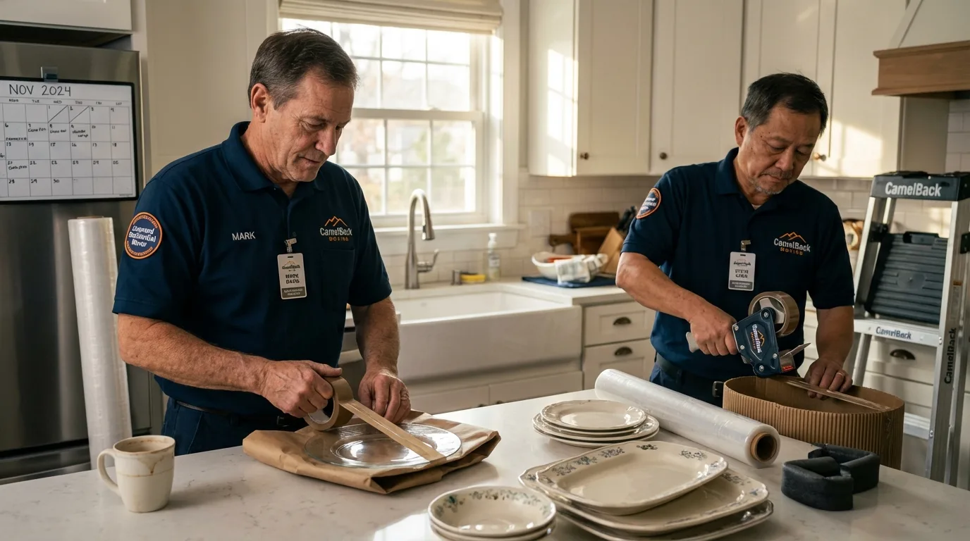 Professional crew packing kitchen dishware in Laingsburg, MI